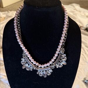 Elegant Pink Pearl and Crystal Statement Necklace